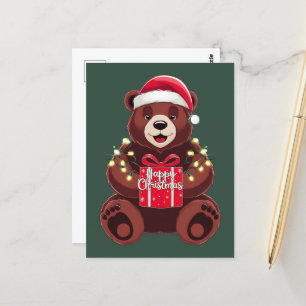 Weihnachtsbär mit Geschenk und Licht Postkarte
