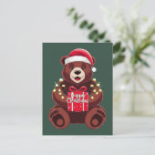 Weihnachtsbär mit Geschenk und Licht Postkarte (Stehend Vorderseite)