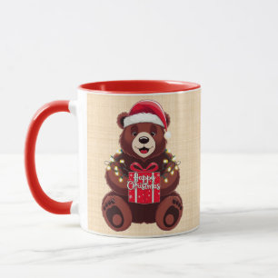Weihnachtsbär mit Geschenk und Licht Tasse
