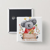 Weihnachtsbär mit Geschenk und Schneeflocken Button (Vorne & Hinten)