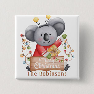 Weihnachtsbär mit Geschenk und Schneeflocken Button
