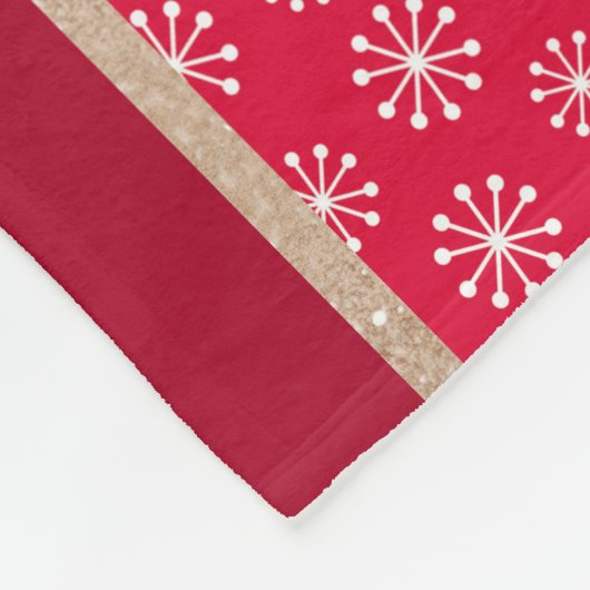 Weihnachtsbär mit Geschenk und Schneeflocken, rot Fleecedecke (Ecke)