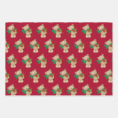 Weihnachtsbär mit Geschenk und Schneeflocken, rot Geschenkpapier Set (Vorderseite 2)