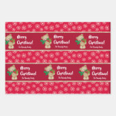 Weihnachtsbär mit Geschenk und Schneeflocken, rot Geschenkpapier Set (Vorderseite)