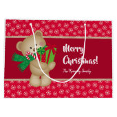 Weihnachtsbär mit Geschenk und Schneeflocken, rot Große Geschenktüte (Rückseite)