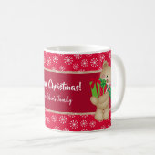 Weihnachtsbär mit Geschenk und Schneeflocken, rot Kaffeetasse (VorderseiteRechts)