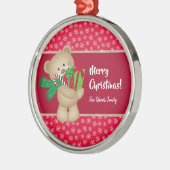 Weihnachtsbär mit Geschenk und Schneeflocken, rot Ornament Aus Metall (Links)