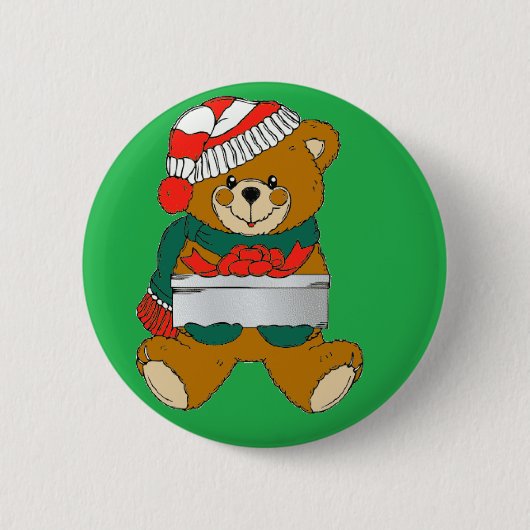 Weihnachtsbär mit Geschenkboxen Button (Vorderseite)