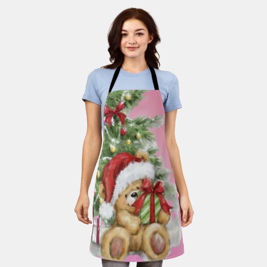 Weihnachtsbär mit prächtiger und baumischer Dekora Schürze (Getragen)