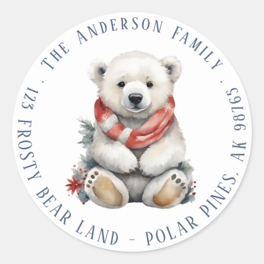 Weihnachtsbär mit Red Scarf Rücksendeadresse Runder Aufkleber (Vorderseite)