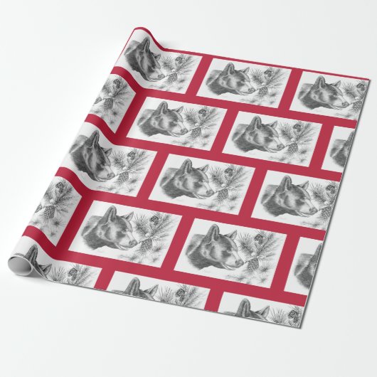 Weihnachtsbär mit roter Grenze Geschenkpapier (Ungerollt)