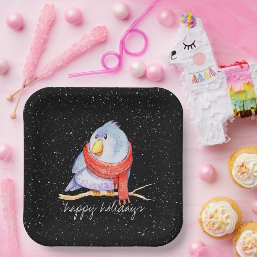 Weihnachtsbär mit Scara In Schneeflocken Pappteller (Party)