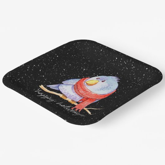 Weihnachtsbär mit Scara In Schneeflocken Pappteller (Gewinkelt)