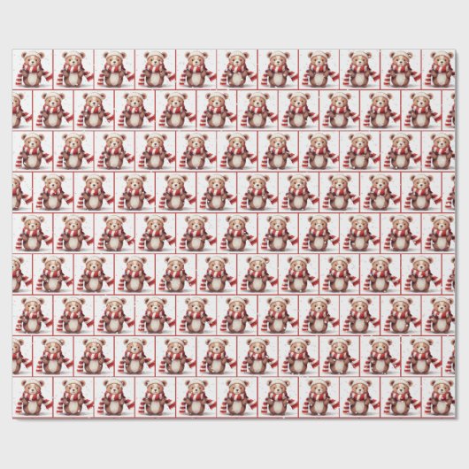 Weihnachtsbär mit Schneeflocken Geschenkpapier (Flach)