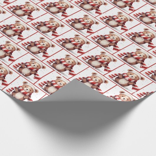 Weihnachtsbär mit Schneeflocken Geschenkpapier (Ecke)