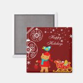 Weihnachtsbär mit Sleigh Magnet (Vorderseite/Rückseite)