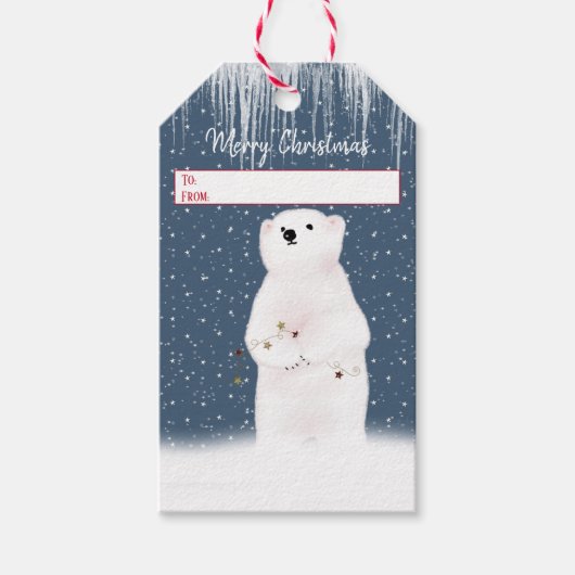 Weihnachtsbär mit Sternen Geschenkanhänger (Vorderseite)