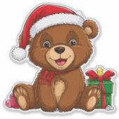 Weihnachtsbär mit Weihnachtsmannmütze Aufkleber (Vorderseite)