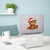 Weihnachtsbär mit Weihnachtsmannmütze Aufkleber (Laptop auf Schreibtisch)