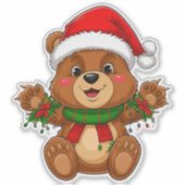 Weihnachtsbär mit Weihnachtsmannmütze Aufkleber (Vorderseite)