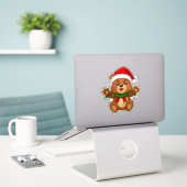 Weihnachtsbär mit Weihnachtsmannmütze Aufkleber (Laptop auf Schreibtisch)
