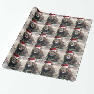 Weihnachtsbär mit Weihnachtsmannmütze Geschenkpapier