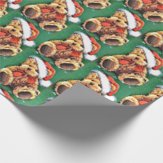 Weihnachtsbär mit Weihnachtsmannmütze Geschenkpapier (Ecke)