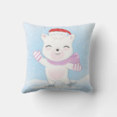 Weihnachtsbär mit Weihnachtsmannmütze im Schneefal Kissen (Rückseite)