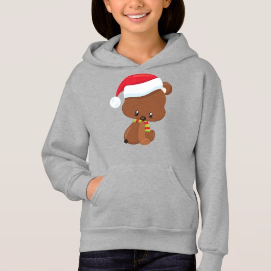 Weihnachtsbär, Niedlicher Bär, Weihnachtsmannmütze Hoodie (Vorderseite)