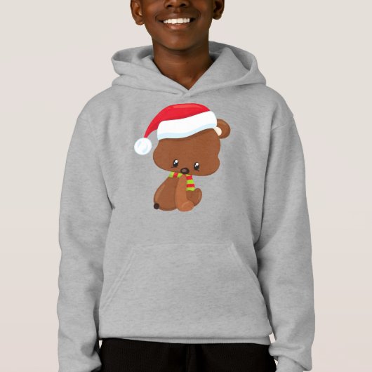 Weihnachtsbär, Niedlicher Bär, Weihnachtsmannmütze Hoodie (Vorderseite)