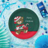 Weihnachtsbär Rot und Grün Karierte Kinder Tisch Pappteller (Party)