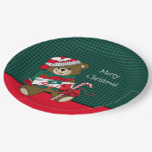 Weihnachtsbär Rot und Grün Karierte Kinder Tisch Pappteller (Schrägansicht)