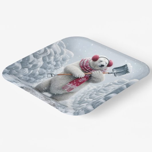 Weihnachtsbär Schneeschuh Pappteller (Gewinkelt)