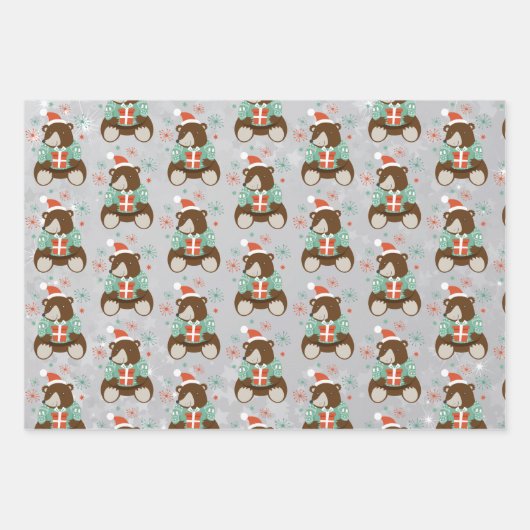 Weihnachtsbär-Soldat-Strumpf Geschenkpapier Set (Vorderseite)