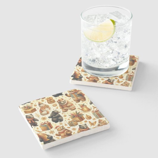 Weihnachtsbär Steinuntersetzer (Seitenansicht)