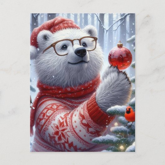 Weihnachtsbär und Kardinal Postkarte (Vorderseite)