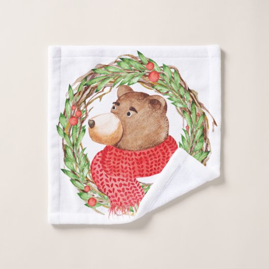 Weihnachtsbär und Kraut Badhandtuch Set (Waschlappen)
