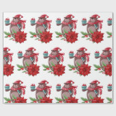 Weihnachtsbär und Poinsettia Geschenkpapier (Flach)