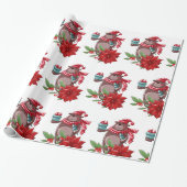 Weihnachtsbär und Poinsettia Geschenkpapier (Ungerollt)