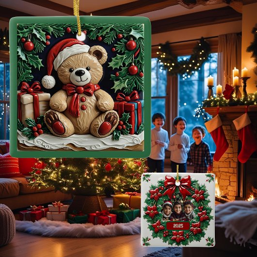 Weihnachtsbär und Präsentationen individuell anpas Keramikornament