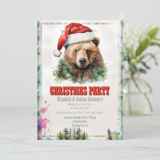 Weihnachtsbär Wasserfarbe Einladung (Stehend Vorderseite)