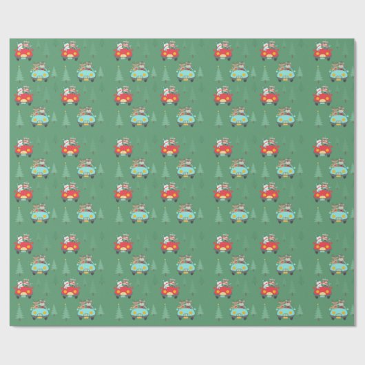 Weihnachtsbären in alten Autos Geschenkpapier (Flach)