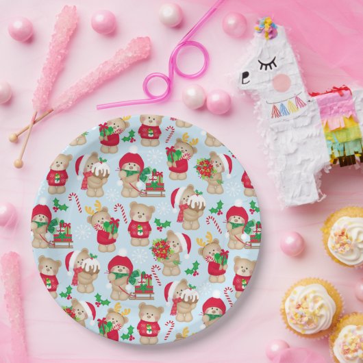 Weihnachtsbären in Rot und Grün Pappteller (Party)