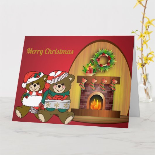 Weihnachtsbären Karte (Gelbe Blume)