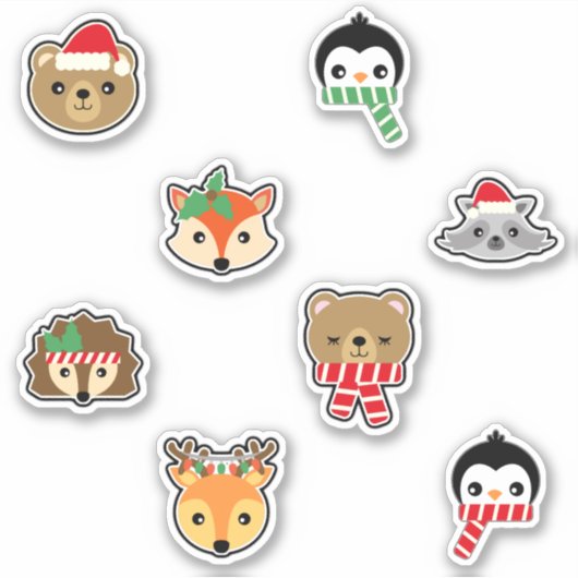Weihnachtsbären Penguins Fox Racoon Lion Deer Aufkleber (Vorderseite)