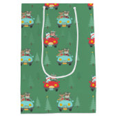 Weihnachtsbären Schneemänner in Autos Mittlere Geschenktüte (Rückseite)