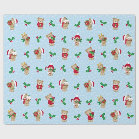 Weihnachtsbären und Holly Geschenkpapier (Flach)