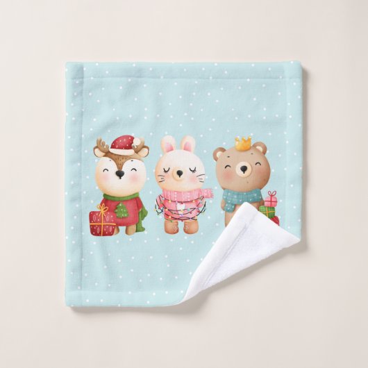Weihnachtsbären und Kaninchen Badhandtuch Set (Waschlappen)