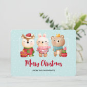 Weihnachtsbären und Kaninchen Feiertagskarte (Stehend Vorderseite)