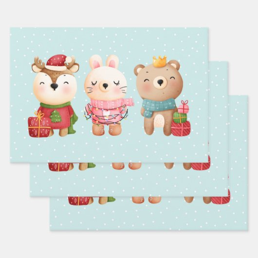 Weihnachtsbären und Kaninchen Geschenkpapier Set (Set)